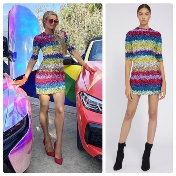 ALICE + OLIVIA Inka Rainbow Sequin Dress - Picture 6 of 7